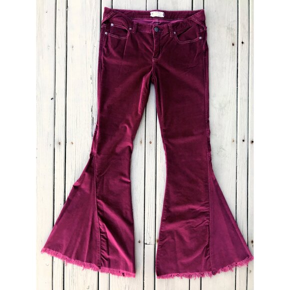 Free People Cords Super Flare Bellbottom Jeans Mulberry Corduroy Pants - Picture 5 of 13